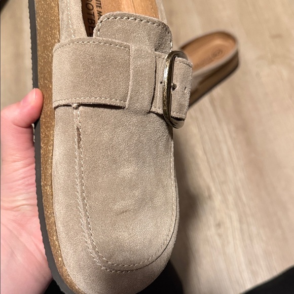 White Mountain Taupe Suede Buckle Clog Mules - Picture 3 of 6